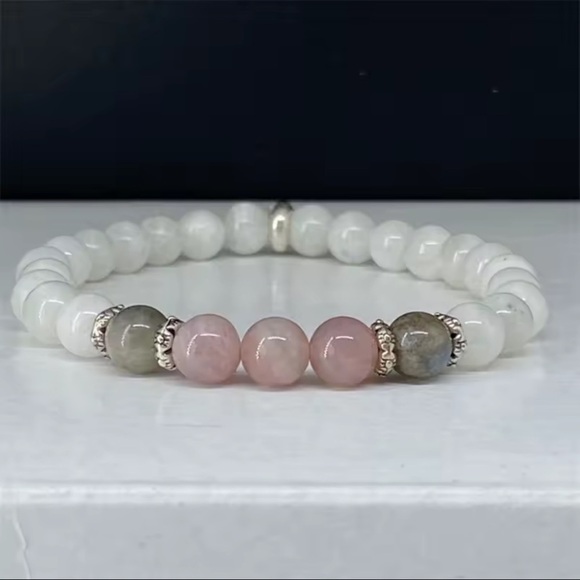 Healing Crystal Beaded Bracelet – Rose Quartz, Fluorite, Labradorite, Apatite - Picture 6 of 9